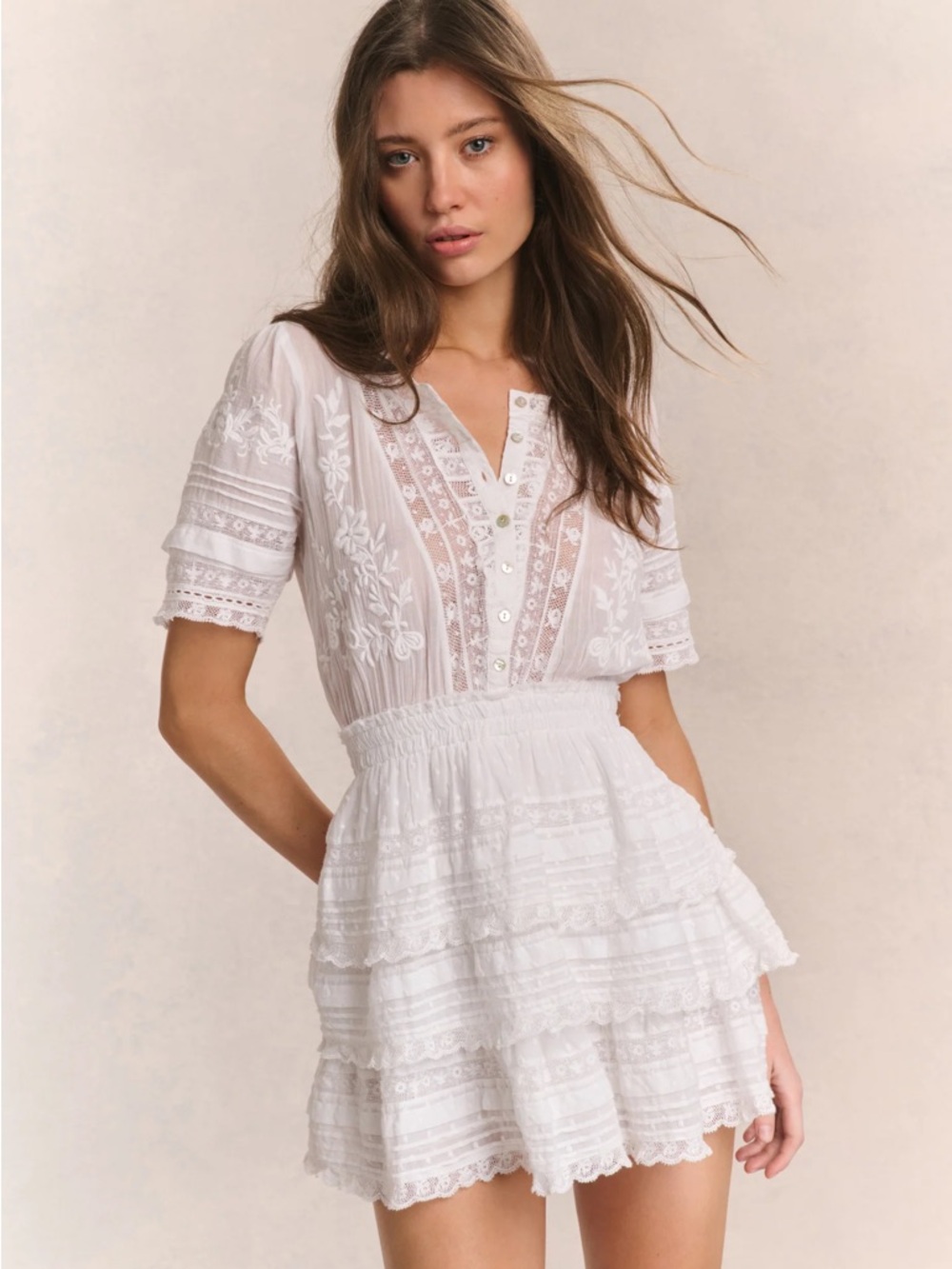 LoveShackFancy Quincy Heritage Mini Dress Lace‎ Tiered Women’s Size M
